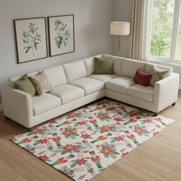 HomeRoots 9' X 12' Abstract Geometric Area Rug in Ivory, Red & Black – Washable, UV-Protected, Easy Care! 702031