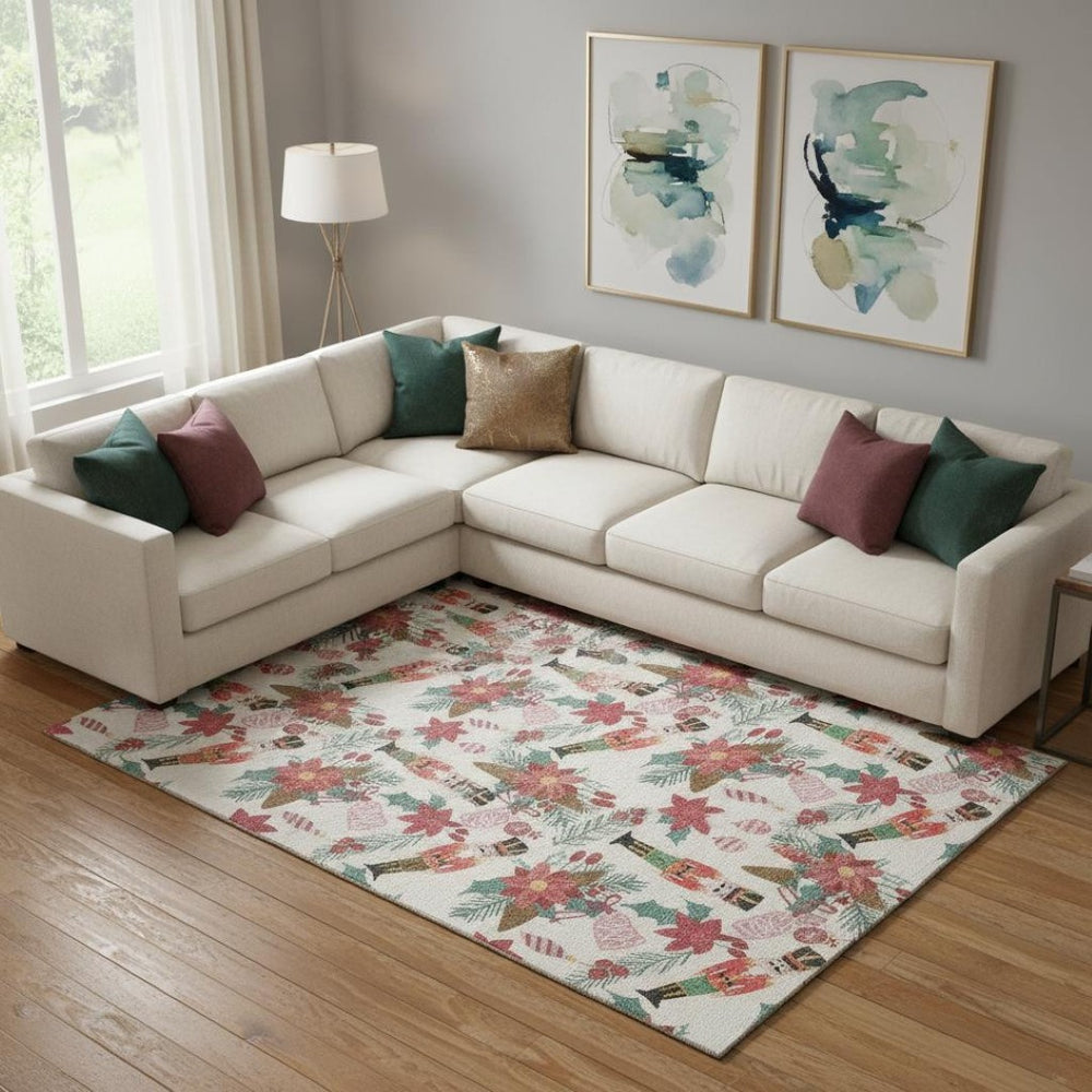 HomeRoots 10' X 14' Ivory Red and Black Abstract Geometric Area Rug - Durable, Washable with UV Protection! 702032