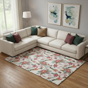 HomeRoots 10' X 14' Ivory Red and Black Abstract Geometric Area Rug - Durable, Washable with UV Protection! 702032