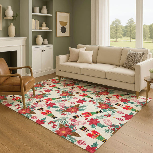 HomeRoots 10' X 14' Ivory Red and Black Abstract Geometric Area Rug - Durable, Washable with UV Protection! 702032