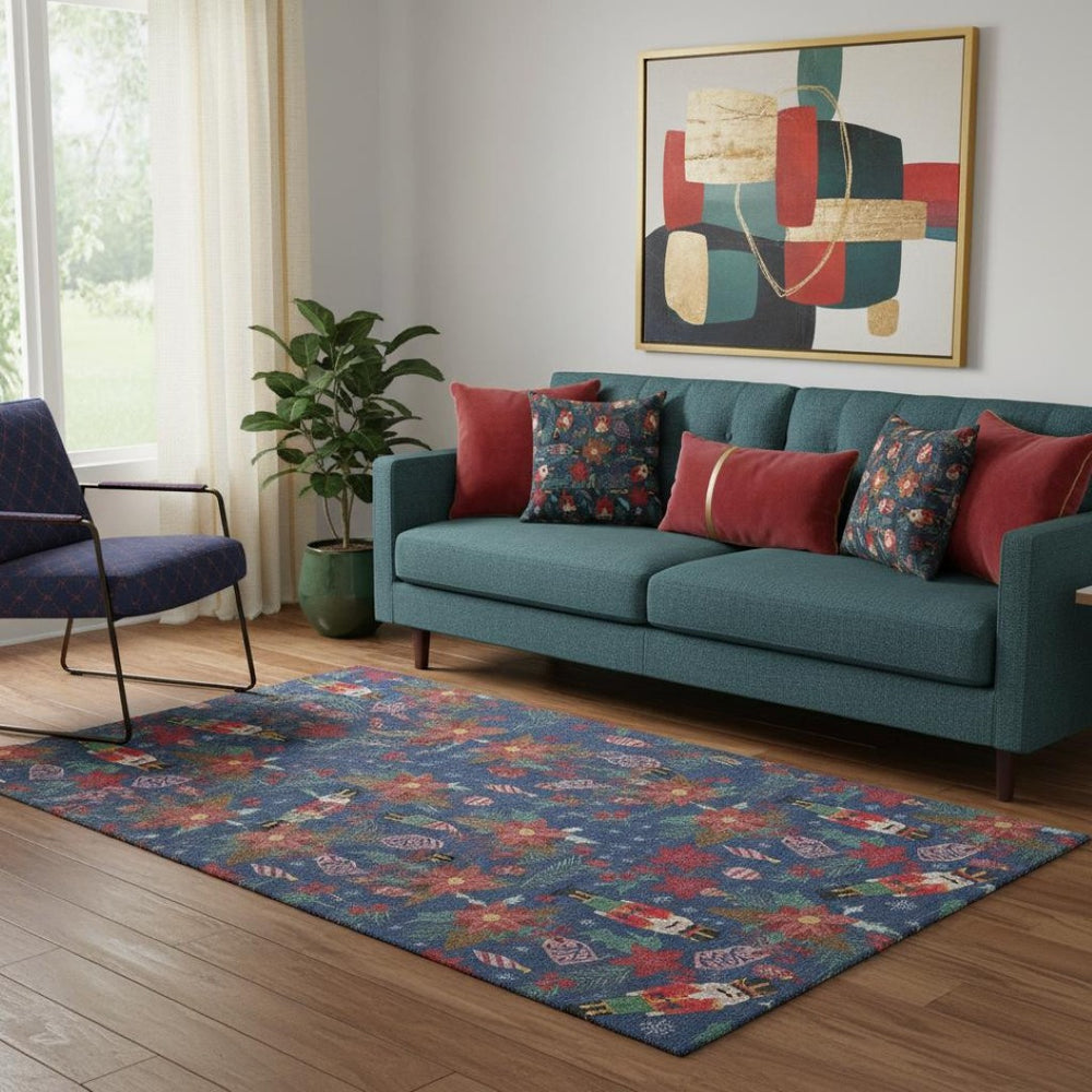 HomeRoots 5' X 8' Navy Red Black Abstract Area Rug - Washable, UV Protected, Stain Resistant for Modern Homes 702034