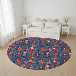 HomeRoots 8' Vibrant Navy Blue, Red, and Black Abstract Round Rug – Washable, UV Protected, Stain Resistant! 702035