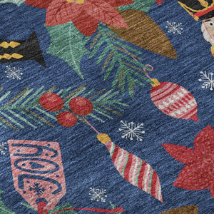 HomeRoots 8' Vibrant Navy Blue, Red, and Black Abstract Round Rug – Washable, UV Protected, Stain Resistant! 702035