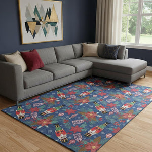 HomeRoots 8' X 10' Abstract Geometric Area Rug in Navy, Red & Black – Washable, UV Protected & Stain Resistant! 702036
