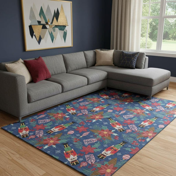 HomeRoots 8' X 10' Abstract Geometric Area Rug in Navy, Red & Black – Washable, UV Protected & Stain Resistant! 702036