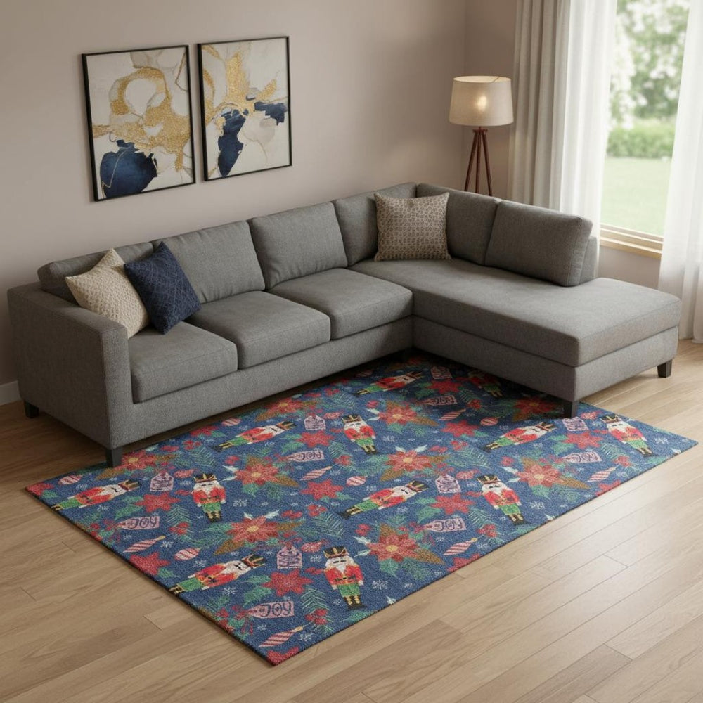 HomeRoots 9' Modern Abstract Geometric Area Rug in Navy, Red & Black - Washable, UV-Protected & Non-Slip! 702037