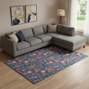 HomeRoots 9' Modern Abstract Geometric Area Rug in Navy, Red & Black - Washable, UV-Protected & Non-Slip! 702037