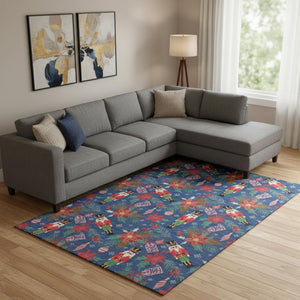 HomeRoots 10' X 14' Abstract Geometric Rug in Navy Blue, Red, & Black – Washable, Stain-Resistant, UV Protected! 702038