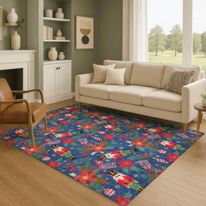 HomeRoots 10' X 14' Abstract Geometric Rug in Navy Blue, Red, & Black – Washable, Stain-Resistant, UV Protected! 702038