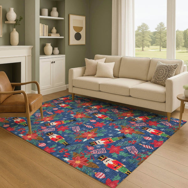 HomeRoots 10' X 14' Abstract Geometric Rug in Navy Blue, Red, & Black – Washable, Stain-Resistant, UV Protected! 702038