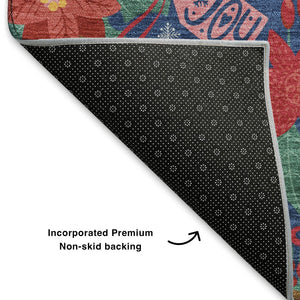 HomeRoots 10' X 14' Abstract Geometric Rug in Navy Blue, Red, & Black – Washable, Stain-Resistant, UV Protected! 702038