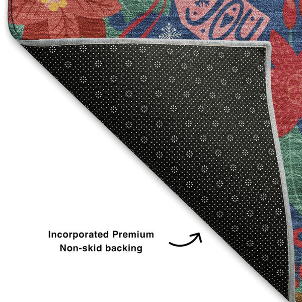 HomeRoots 10' X 14' Abstract Geometric Rug in Navy Blue, Red, & Black – Washable, Stain-Resistant, UV Protected! 702038