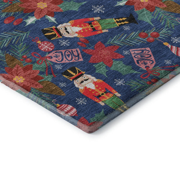 HomeRoots 10' X 14' Abstract Geometric Rug in Navy Blue, Red, & Black – Washable, Stain-Resistant, UV Protected! 702038