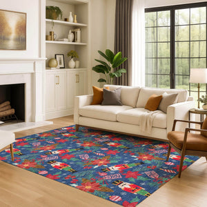 HomeRoots 10' X 14' Abstract Geometric Rug in Navy Blue, Red, & Black – Washable, Stain-Resistant, UV Protected! 702038