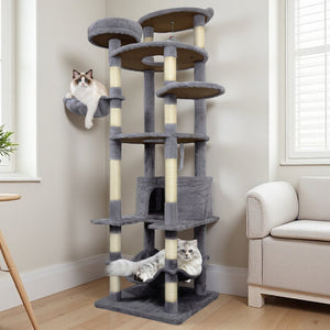 English Elm 71 Inch Floral Cat Tower with Condo Hammock Sisal Posts and Plush Perches for Large Breeds Dark Gray W243P326648