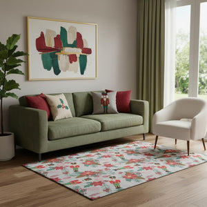 HomeRoots 5' X 8' Stylish Silver, Red & Black Abstract Geometric Washable Area Rug with UV Protection & Durability 702040