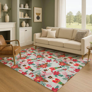 HomeRoots 8' X 10' Modern Silver Red and Black Geometric Washable Area Rug with UV Protection for Busy Homes 702042