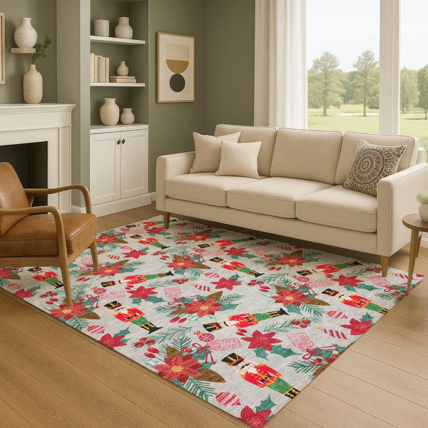 HomeRoots 8' X 10' Modern Silver Red and Black Geometric Washable Area Rug with UV Protection for Busy Homes 702042