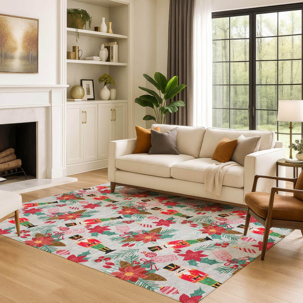 HomeRoots 8' X 10' Modern Silver Red and Black Geometric Washable Area Rug with UV Protection for Busy Homes 702042