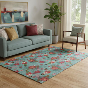 HomeRoots 5' X 8' Bold Teal Red Black Abstract Washable Area Rug with UV Protection for Modern Spaces 702046