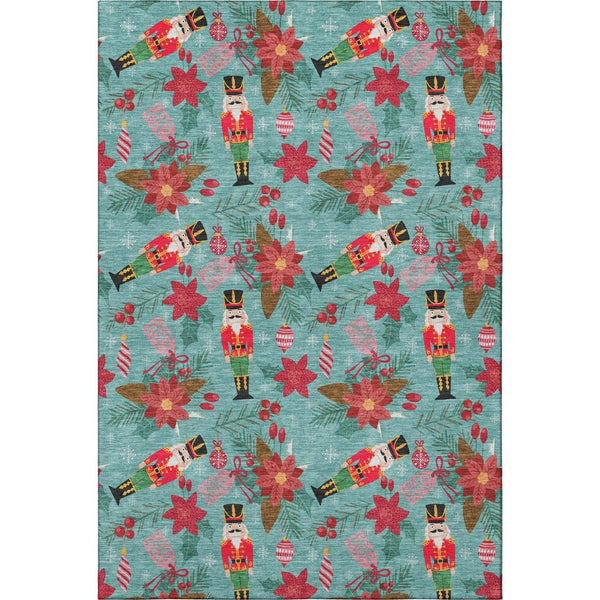 HomeRoots 5' X 8' Bold Teal Red Black Abstract Washable Area Rug with UV Protection for Modern Spaces 702046