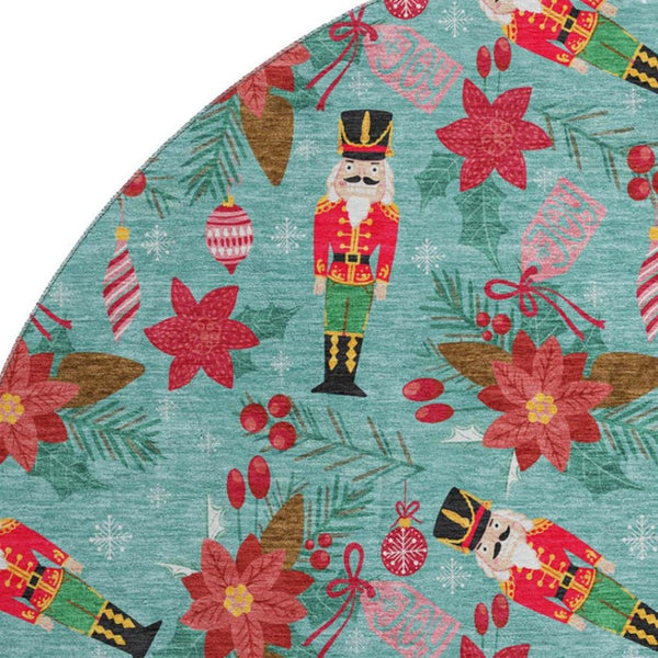HomeRoots 8' Teal Red and Black Geometric Round Rug – Washable, UV Protected, Non-Slip, Perfect for Active Homes! 702047