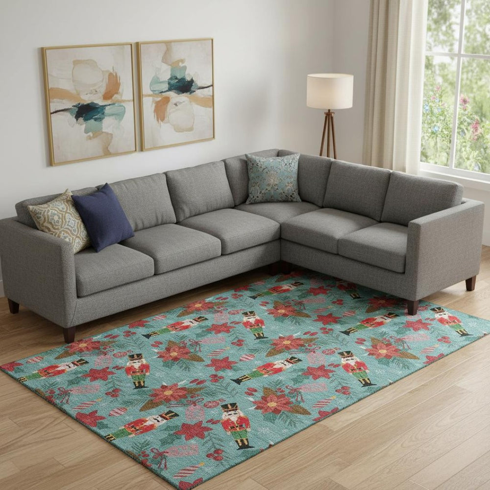 HomeRoots 9' X 12' Modern Teal, Red & Black Abstract Geometric Area Rug – Washable, UV Protected & Durable! 702049