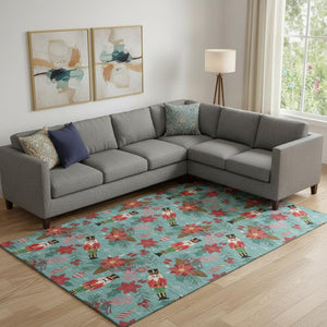 HomeRoots 9' X 12' Modern Teal, Red & Black Abstract Geometric Area Rug – Washable, UV Protected & Durable! 702049