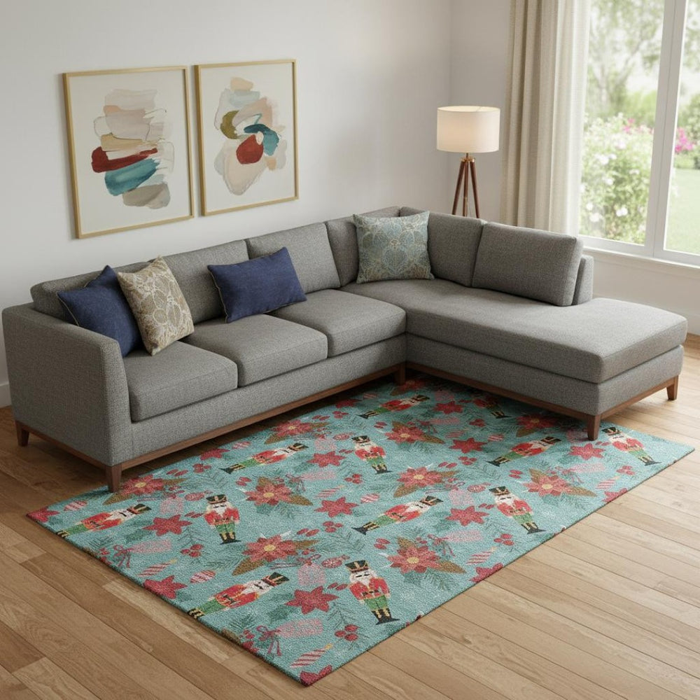 HomeRoots 10' X 14' Teal, Red & Black Geometric Washable Area Rug – Durable, UV-Protected & Easy-Care Design! 702050