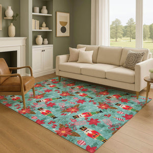 HomeRoots 10' X 14' Teal, Red & Black Geometric Washable Area Rug – Durable, UV-Protected & Easy-Care Design! 702050