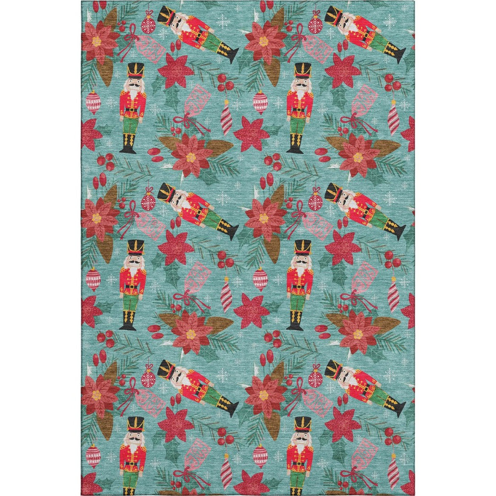 HomeRoots 10' X 14' Teal, Red & Black Geometric Washable Area Rug – Durable, UV-Protected & Easy-Care Design! 702050