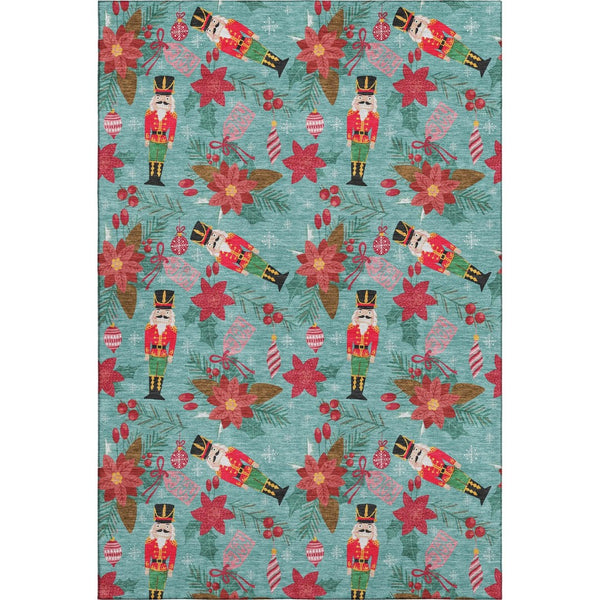 HomeRoots 10' X 14' Teal, Red & Black Geometric Washable Area Rug – Durable, UV-Protected & Easy-Care Design! 702050