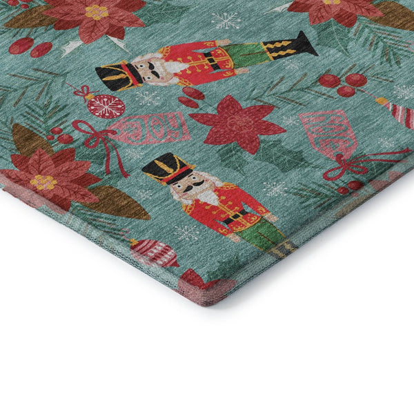 HomeRoots 10' X 14' Teal, Red & Black Geometric Washable Area Rug – Durable, UV-Protected & Easy-Care Design! 702050