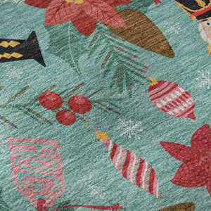 HomeRoots 10' X 14' Teal, Red & Black Geometric Washable Area Rug – Durable, UV-Protected & Easy-Care Design! 702050
