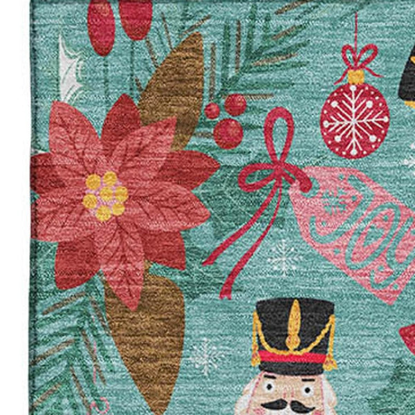 HomeRoots 10' X 14' Teal, Red & Black Geometric Washable Area Rug – Durable, UV-Protected & Easy-Care Design! 702050