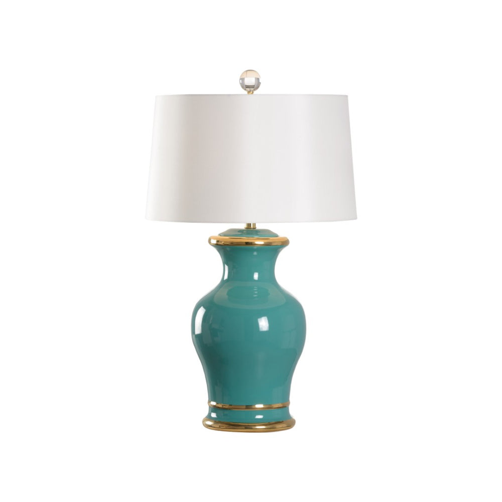 Chelsea House Audrey Ceramic Lamp In Green Glaze With Satin Gold Accents — Shayla Copas Design, 32" Tall Accent Piece 70208