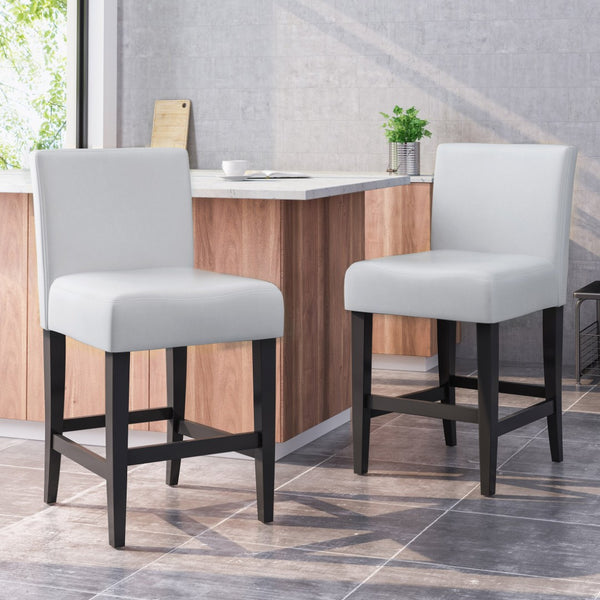 English Elm Zuma Ivory Bonded Leather Counter Stools Set of Two for Kitchen Islands N769P368553W