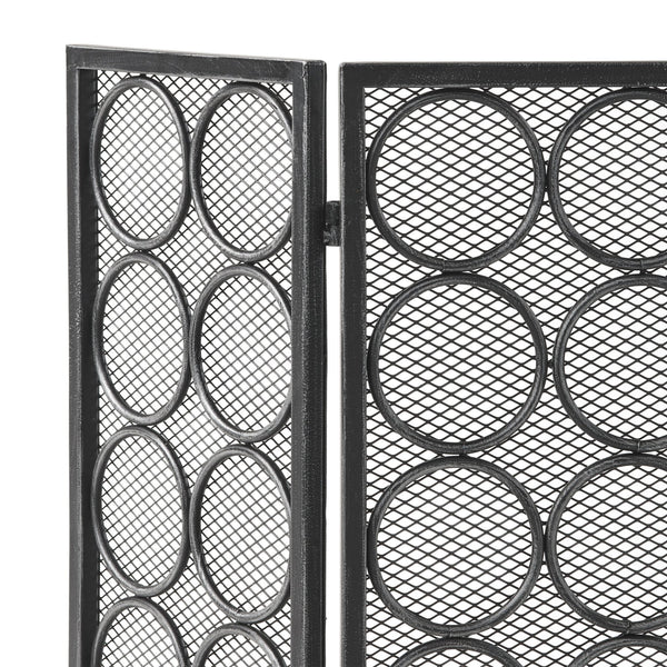 English Elm Christopher Knight Home® - FIRE Three-Panel Iron Firescreen Black Silver — Foldable Mesh Spark Guard with Chic Circular Pattern, 30" H 65179.00BLKSILV
