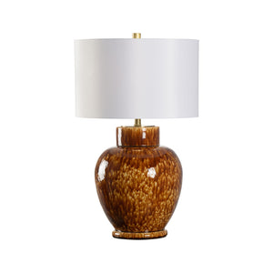 Chelsea House Jennifer Tortoise Lamp — Transitional Ceramic Table Lamp With Mottled Glaze, Gold Trim & White Shade 70213