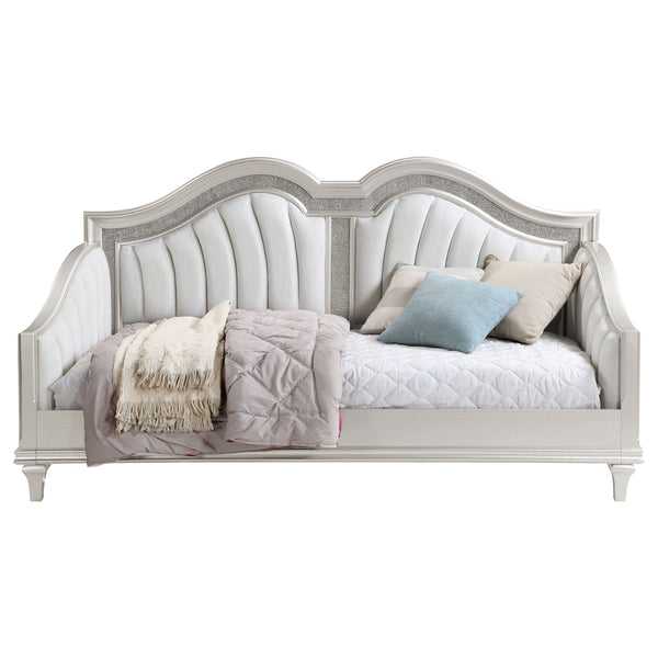 English Elm Aurelia Victorian Glam Twin Daybed in Silver Oak & Ivory with Faux Diamond Trim, Sculpted Upholstery B062S01248