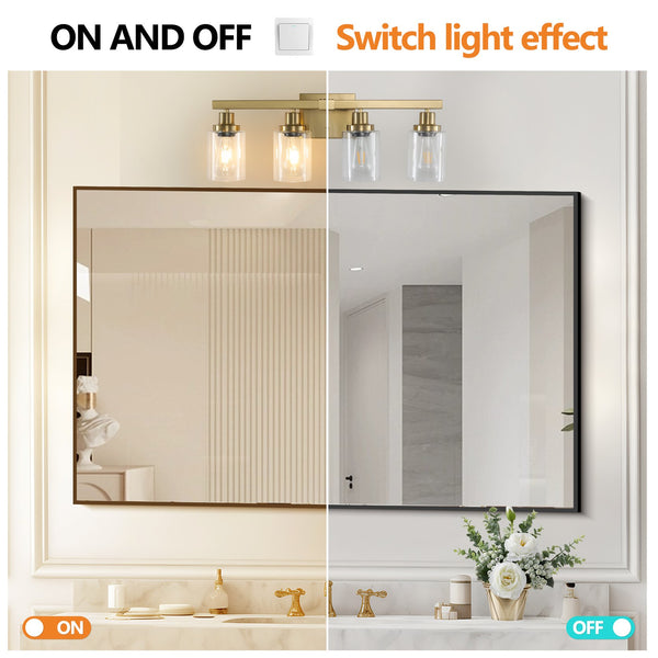 English Elm 24" Golden 4-Light Vanity Light with Clear Glass Shades, Modern Iron Bathroom Wall Fixture for Mirror W2312P374800