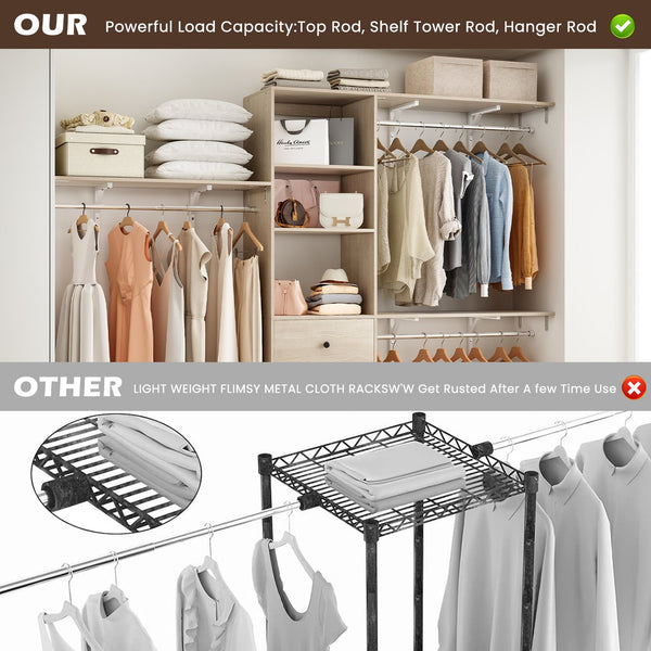 English Elm Closet Organizer - Versatile High Capacity Wardrobe Rack With 3 Drawers & Expandable Hanger Rods T3623P409124