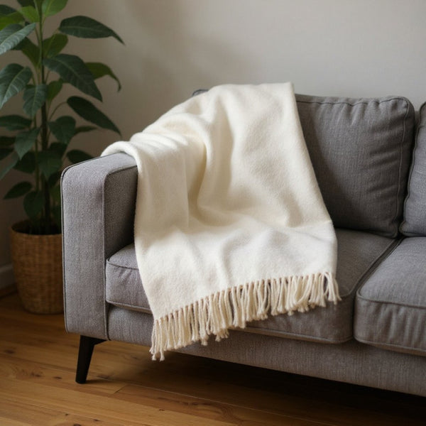 HomeRoots 55" Cream Cotton Blend Plush Throw Blanket with Fringe – Cozy, Stylish Accent for Any Home Decor 702219