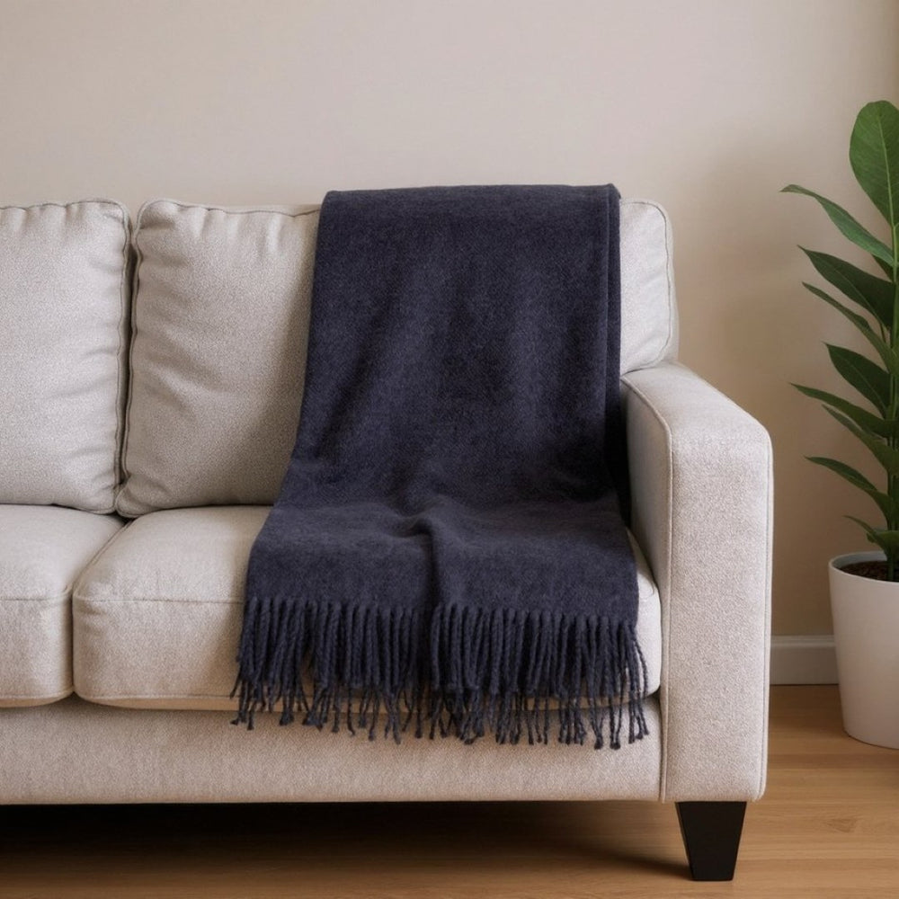 HomeRoots 55" Navy Blue Plush Throw Blanket – Luxurious Cotton Blend with Fringe for Cozy Elegance & Comfort 702220