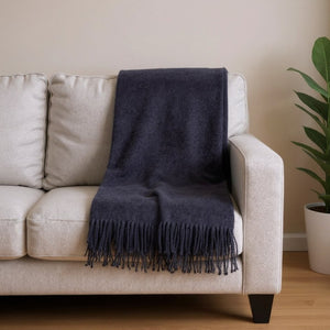 HomeRoots 55" Navy Blue Plush Throw Blanket – Luxurious Cotton Blend with Fringe for Cozy Elegance & Comfort 702220