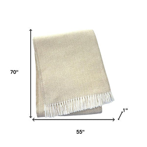 HomeRoots 55" Luxurious Herringbone Throw Blanket - Soft Cotton Blend with Fringe, Perfect for Cozy Living Spaces 702221