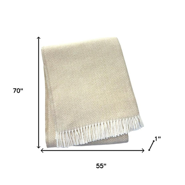 HomeRoots 55" Luxurious Herringbone Throw Blanket - Soft Cotton Blend with Fringe, Perfect for Cozy Living Spaces 702221