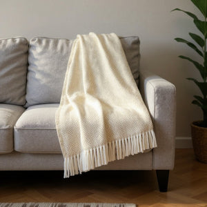 HomeRoots 55" Luxurious Herringbone Throw Blanket - Soft Cotton Blend with Fringe, Perfect for Cozy Living Spaces 702221