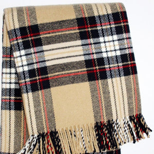 HomeRoots 55" Cozy Camel Black Red and White Plaid Throw Blanket - Soft Cotton Blend with Fringe Accent 702222
