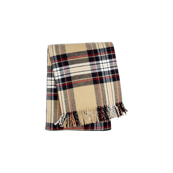 HomeRoots 55" Cozy Camel Black Red and White Plaid Throw Blanket - Soft Cotton Blend with Fringe Accent 702222